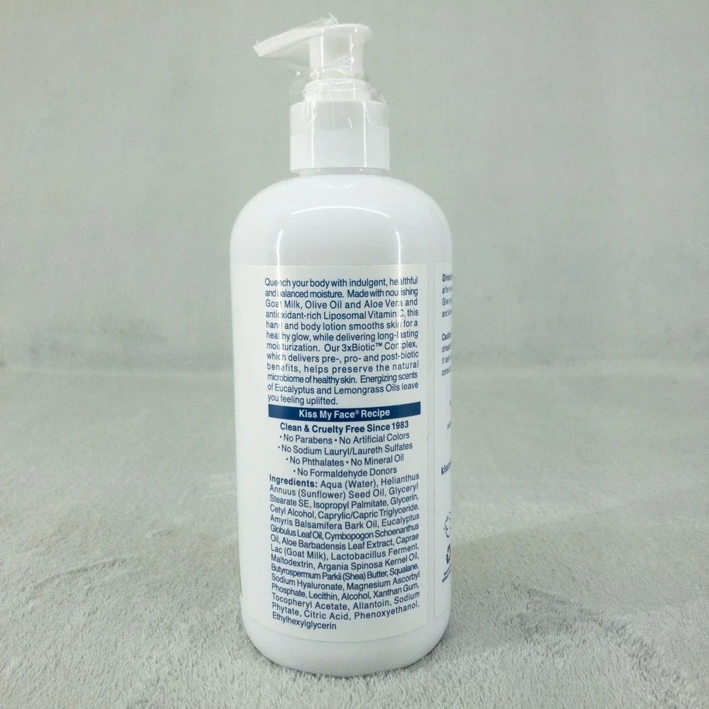 Kiss My Face Goat Milk Hand & Body Lotion‎ 16oz Pump Eucalyptus Lemongrass